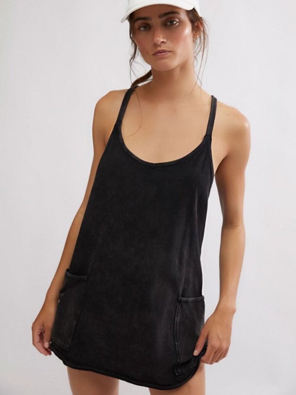 NWT Free People Hot Shot Mini Dress in Washed Black